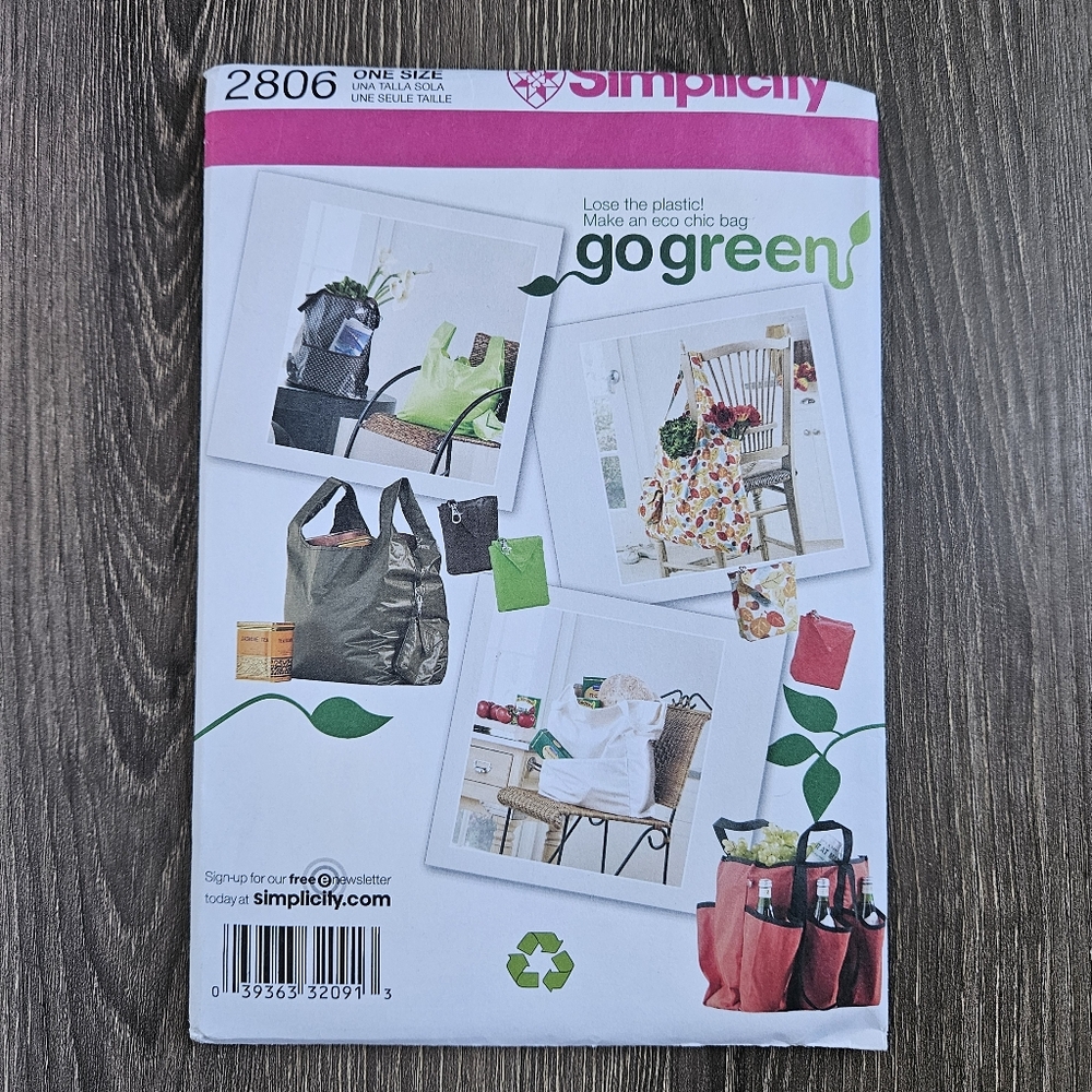 NEW Simplicity 2806 Shopping Bags Pattern